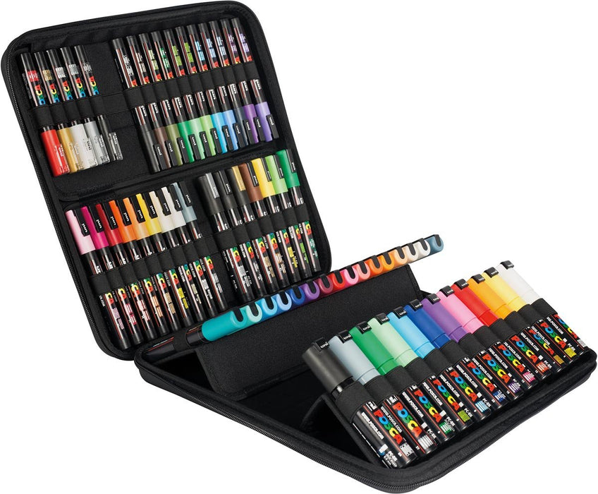 Posca verfstift in luxe koffer, 60 stuks, assorti met waterbasis en gepigmenteerde inkt - OfficeTown
