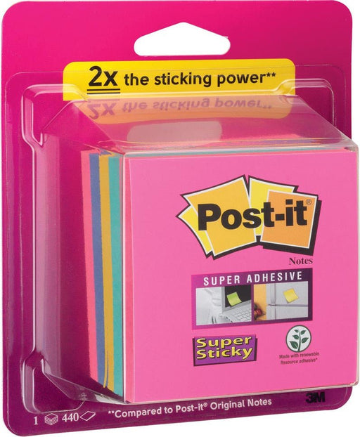 Post - it Super Sticky Notes kubus, 440 vel, ft 76 x 76 mm, geassorteerde regenboogkleuren - OfficeTown