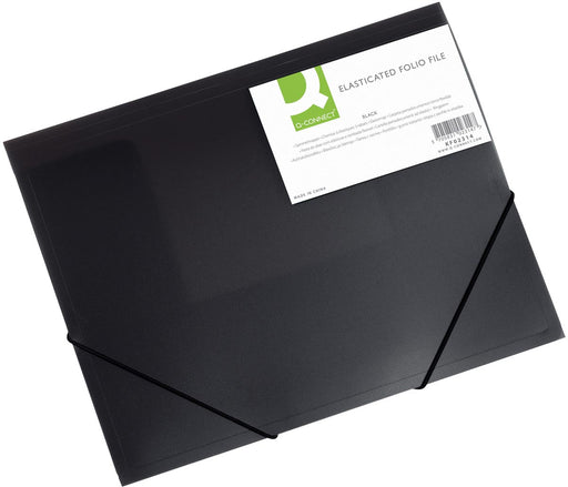 Q - CONNECT elastomap, A4, transparant PP met 3 kleppen en elastieken, zwart - OfficeTown
