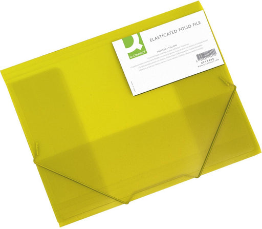 Q - CONNECT elastomap met 3 kleppen en elastieken, A4, transparant PP, geel - OfficeTown