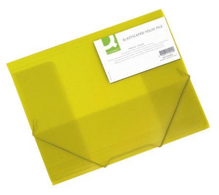 Q - CONNECT elastomap met 3 kleppen en elastieken, A4, transparant PP, geel - OfficeTown