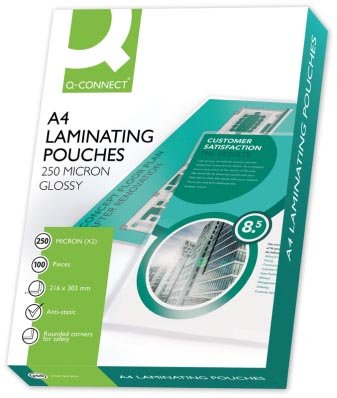 Q - CONNECT glanzend A4 lamineerhoes 2x 250 micron 100 stuks - OfficeTown