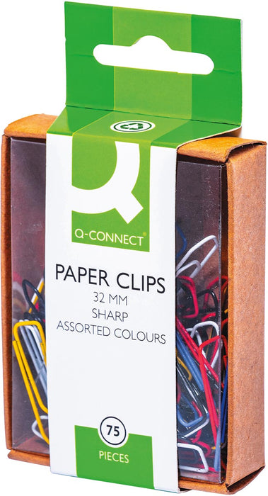 Q - CONNECT metalen papierklemmen, 32 mm, 75 stuks per doos, hangend, verschillende kleuren. - OfficeTown