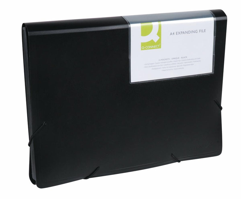 Q - CONNECT ordnermap, A4, PP, 13 compartimenten, elastische sluiting, zwart - OfficeTown