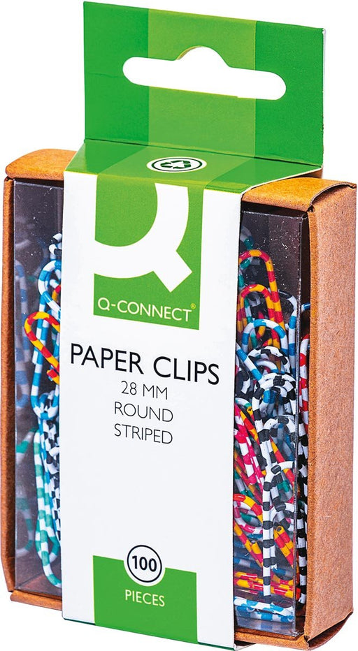 Q - CONNECT paperclips, 28 mm, doos van 100 stuks, gestreept in wit en verschillende kleuren - OfficeTown