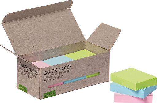 Q - CONNECT Quick Notes Recycled pastel, ft 38 x 51 mm, 100 vel, doos van 12 stuks in geassorteerde kleuren - OfficeTown