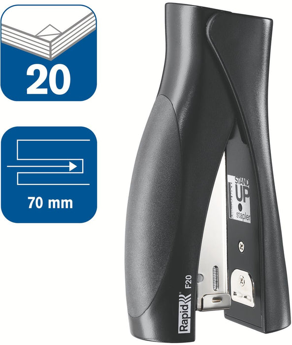 Rapid Fashion Ultimate StandUp nietmachine F20, niet 20 vel, voor nietjes 24/6 en 26/6, zwart - OfficeTown