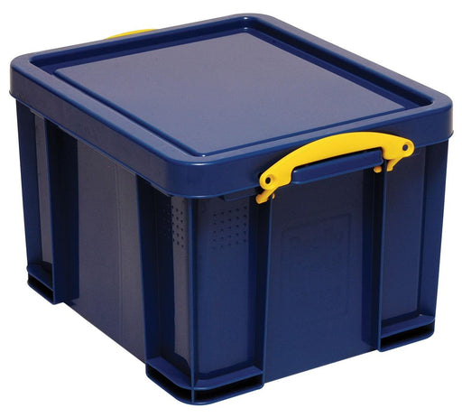 Really Useful Box opbergdoos 35 liter, donkerblauw met gele handvaten 6 stuks - OfficeTown