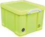 Really Useful Box opbergdoos 35 liter, neongeel met witte handvaten - OfficeTown