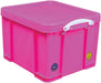 Really Useful Box opbergdoos 35 liter, neonroze met witte handvaten - OfficeTown