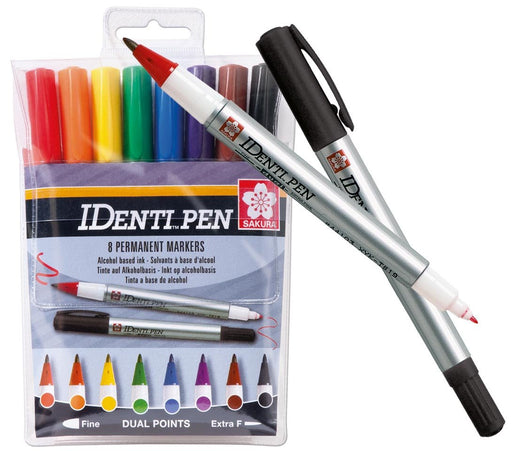 Sakura merkstift IDenti - Pen, etui van 8 stuks in geassorteerde kleuren met glasvezelpunt - OfficeTown