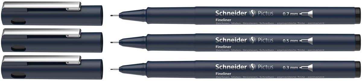 Schneider fineliner Pictus, etui met 3 stuks, zwarte houder van gerecycled plastic - OfficeTown