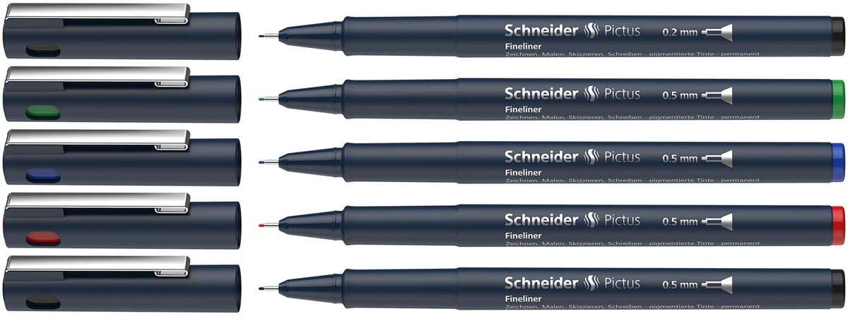 Schneider fineliner Pictus, etui van 5 stuks, assorti - OfficeTown