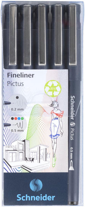 Schneider fineliner Pictus, etui van 5 stuks, assorti - OfficeTown