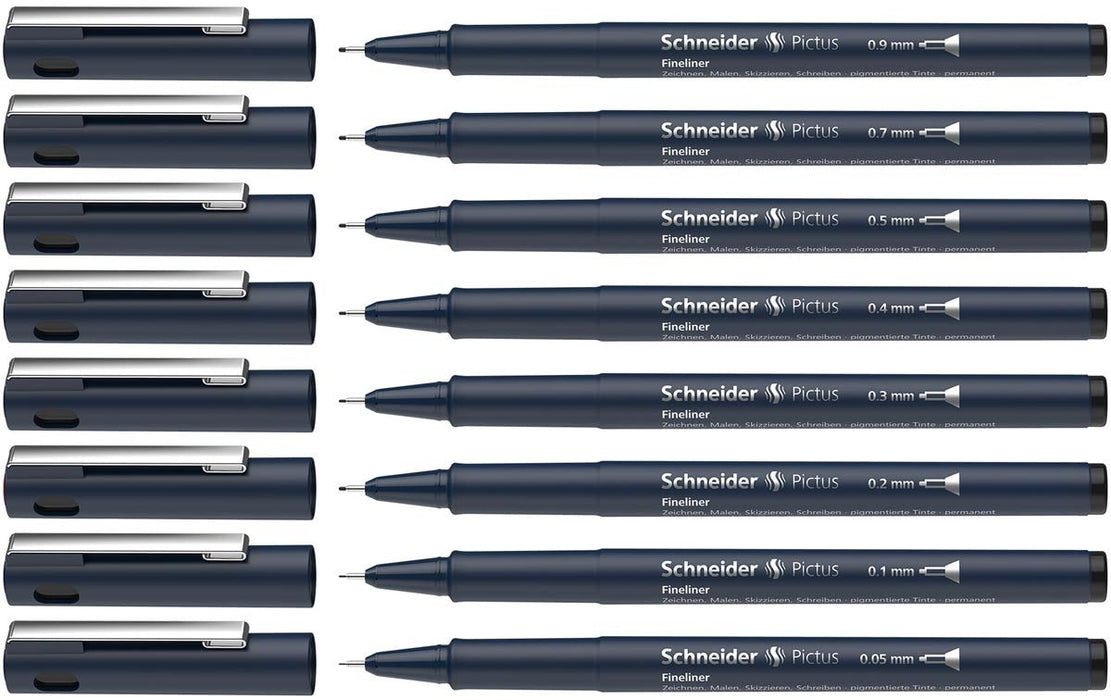 Schneider fineliner Pictus, etui van 8 stuks, zwart - OfficeTown