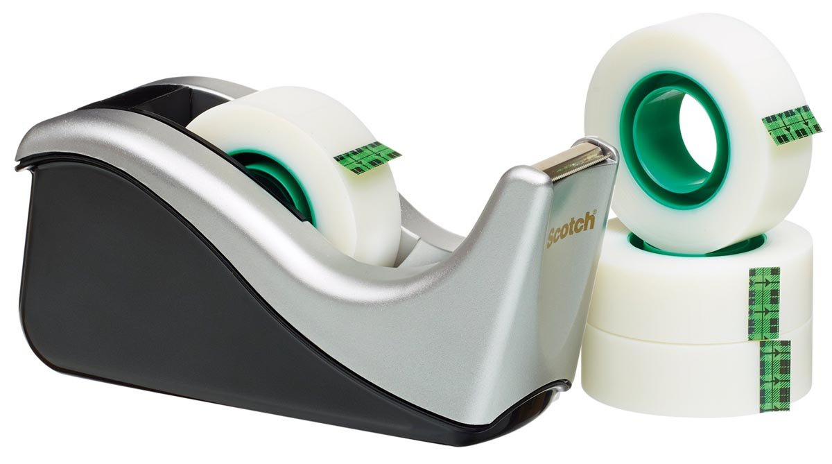 Scotch plakbandafroller C60 zilver + 4 rollen Magic Tape - OfficeTown