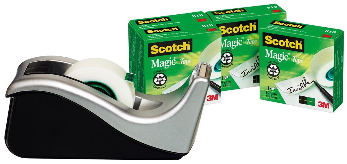 Scotch plakbandafroller C60 zilver + 4 rollen Magic Tape - OfficeTown