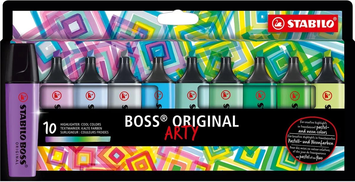 STABILO BOSS ORIGINAL markeerstift Arty, kartonnen etui van 10 stuks in geassorteerde kleuren - OfficeTown
