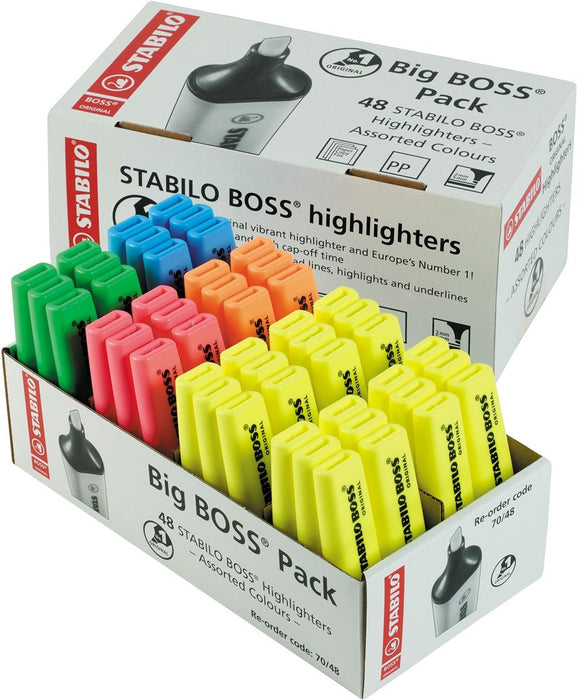 STABILO BOSS ORIGINELE markeerstift, pak van 48 stuks in verschillende kleuren - OfficeTown