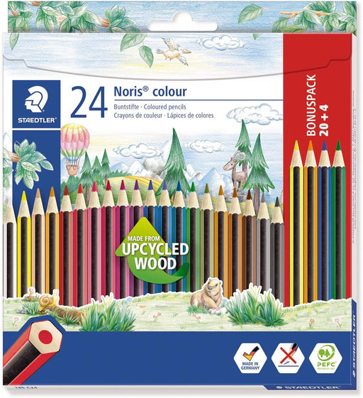 Staedtler Noris kleurpotloden van Upcycled hout, 24 stuks in kartonnen etui - OfficeTown