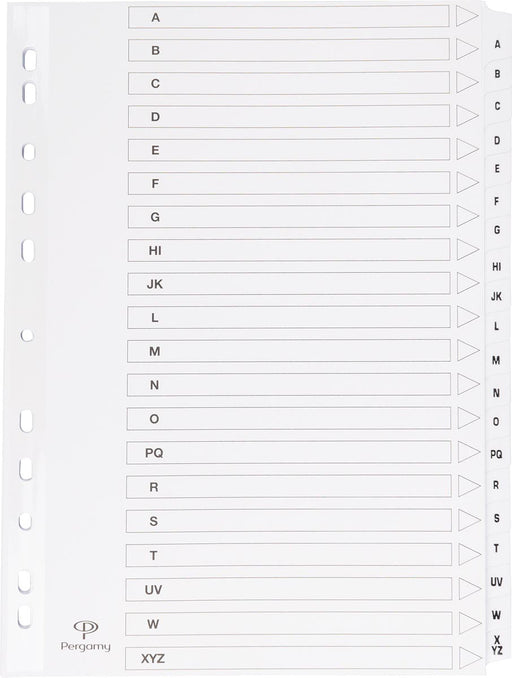 Tabbladen met indexblad, A4 formaat, 11 - gaatsperforatie, A - Z met 20 tabs - OfficeTown