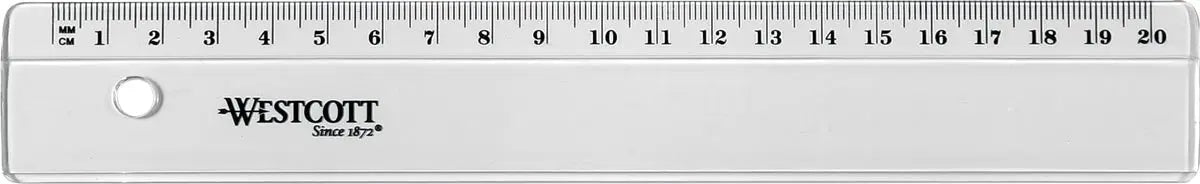 Transparante plastic liniaal van Westcott, 20 cm, op blisterverpakking met 20 stuks - OfficeTown