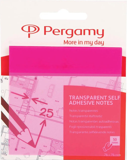 Transparante Roze Memoblaadjes, 76 x 76 mm, 50 Vel - OfficeTown