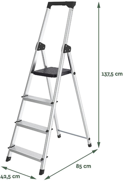 Trap ladder met 4 treden, aluminium, zilverkleurig, 150 kg draagvermogen - OfficeTown