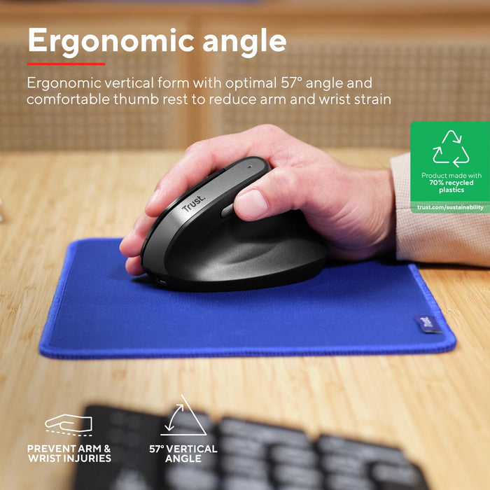 Trust Bayo II draadloze ergonomische muis, voor rechtshandigen - OfficeTown