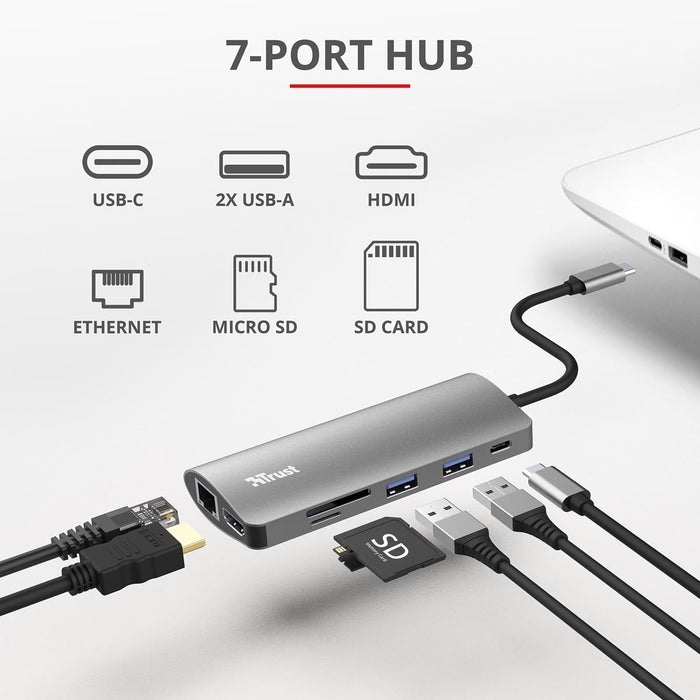 Trust Dalyx 7 - in - 1 USB - C Multiport Adapter - OfficeTown
