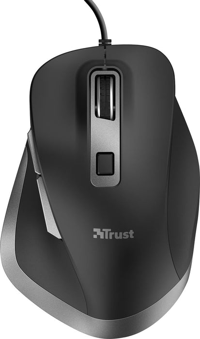 Trust Fyda Comfort muis met draad, zwart met aanpasbare gevoeligheid - OfficeTown
