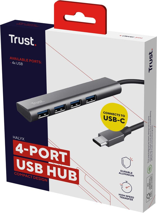 Trust Halyx USB - C 3.2 Hub 4 - poorten - OfficeTown