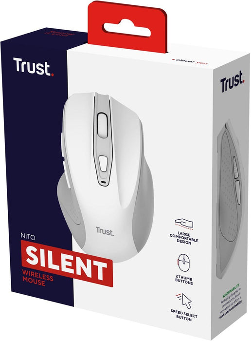 Trust Nito draadloze stille muis, wit - OfficeTown