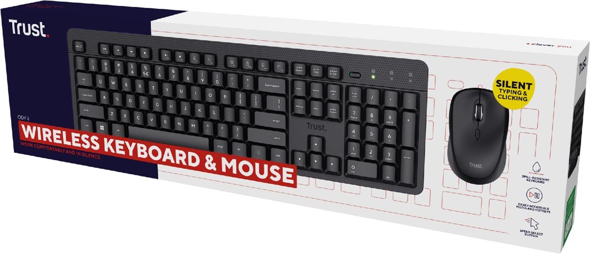 Trust Ody II draadloos stil toetsenbord en muis, azerty: - OfficeTown