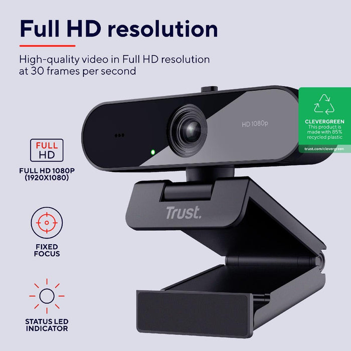 Trust Volledige HD Webcam TW - 200 Eco met Ingebouwde Microfoon - OfficeTown
