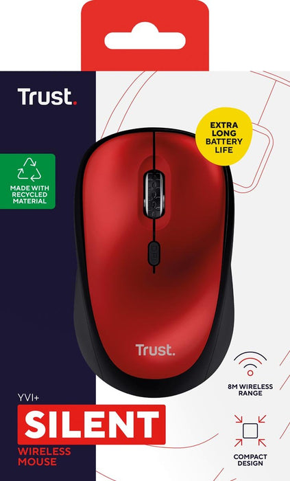 Trust YVI+ draadloze muis Eco, rood met opbergbare micro - USB - ontvanger - OfficeTown