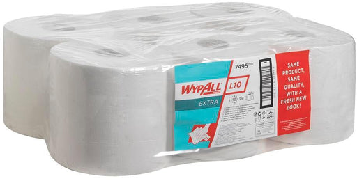 Wypall reinigingsdoeken L10, 1 - laags, 6 rollen, 525 doeken, wit - OfficeTown