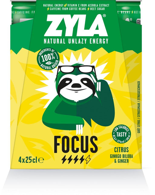 Zyla energiedrank Focus, citrus, blik van 25 cl, pak van 4 stuks - OfficeTown