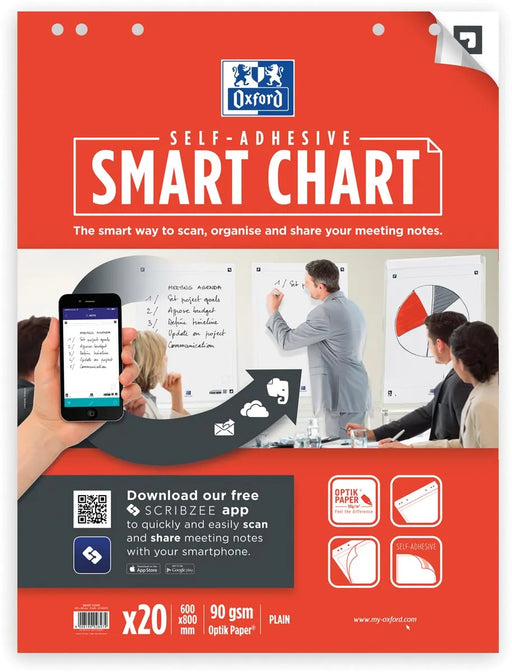 Oxford Smart Chart zelfklevende flipchartblok 60 x 80 cm, pak met 20 vel, blanco 3 stuks, OfficeTown
