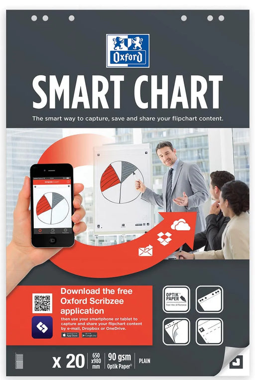 Oxford Smart Chart flipcharblok, ft 65 x 98 cm, pak met 20 vel, blanco 3 stuks, OfficeTown
