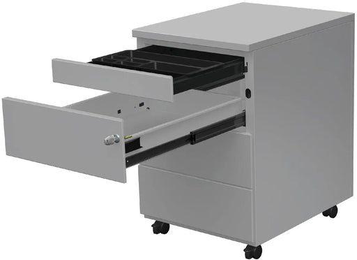 Mobiele ladenblok, 3 laden + pennenlade, aluminium - OfficeTown
